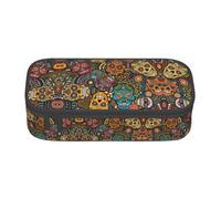 DEXNEL Astuccio portapenne portatile con cerniera, stile teschi e zucchero, astuccio multifunzione ad alta capacità per bambini, Nero , Taglia unica, Organizer per borse