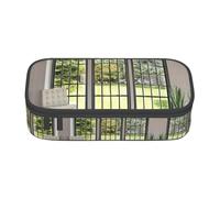 Dexnel Astuccio portapenne semplice astuccio per cancelleria con 4 scomparti organizer da ufficio, paesaggio alpino cielo vivido stampa sopra, Prato Vista Finestra, Taglia unica, Organizer per borse