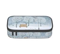 Dexnel Astuccio portapenne semplice astuccio per cancelleria con 4 scomparti organizer da ufficio, paesaggio alpino cielo vivido stampa sopra, neve caduta nel parco, Taglia unica, Organizer per borse