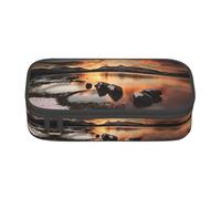 Dexnel Astuccio portapenne semplice astuccio per cancelleria con 4 scomparti organizer da ufficio, stampa a cuore rosa cammello, Roccia e lago sotto il tramonto, Taglia unica, Organizer per borse