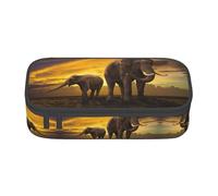 Dexnel Astuccio portapenne semplice astuccio per cancelleria con 4 scomparti organizer per ufficio, stampa San Valentino cuore giardino, Tramonto Elefante genitore-figlio, Taglia unica, Organizer per