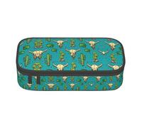 DEXNEL Astuccio portatile per la scuola con cerniera, con grazioso cactus e teschio di toro, astuccio multifunzione ad alta capacità per bambini, Nero , Taglia unica, Organizer per borse