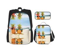 DEXNEL Beach Two Ananas Sea Zaino con Lunch Box Set di 3 Zaini Scuola Abbinamento Combo per Universo Applicazione, Nero, taglia unica