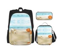DEXNEL Bellissimo zaino da spiaggia con conchiglie con portapranzo, set di 3 zaini per la scuola abbinati per l'applicazione dell'universo, Nero, One Size, Set di zaini per la scuola