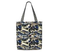 DEXNEL Borsa di totalizzatore media della tela del modello del pesce, borsa della spesa riutilizzabile con il sistema della chiusura a scatto, borse della drogheria riutilizzabili