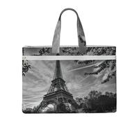 DEXNEL Borse di totalizzatore della tela del modello della Torre Eiffel, borsa pieghevole di stoccaggio dei documenti A4 per le visite della biblioteca e il lavoro della caffetteria, Nero, taglia