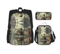 DEXNEL Cool Pirate Ship Zaino con Lunch Box Set di 3 Zaini Scuola Abbinamento Combo per Universo Applicazione, Nero, One Size, Set di zaini per la scuola