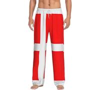 Dexnel Danimarca Bandiera Danese Morbido Pigiama Pantaloni Per Gli Uomini, Classico Sonno Pantalone Comodo, Poliestere Pigiama Pantaloni Con Tasche, bianco, L