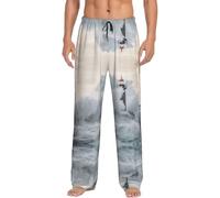 Dexnel Faro In Tempesta Morbido Pigiama Pantaloni Per Gli Uomini, Classico Sonno Pantalone Confortevole, Poliestere Pigiama Pantaloni Con Tasche, Nero , XXXL