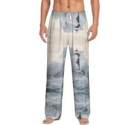 Dexnel Faro In Tempesta Morbido Pigiama Pantaloni Per Gli Uomini, Classico Sonno Pantalone Confortevole, Poliestere Pigiama Pantaloni Con Tasche, bianco, XXXL