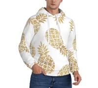 Dexnel Felpa invernale da uomo foderata in pile Sherpa con cappuccio regolabile con tasca a marsupio e sfondo dorato con ananas, Nero , M