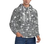 Dexnel Felpa invernale da uomo foderata in pile Sherpa con cappuccio regolabile con tasca a marsupio color argento con paillettes scintillanti, Nero , L