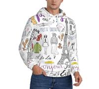 Dexnel French Paris Tour Eiffel Tower - Felpa da uomo foderata in pile Sherpa con cappuccio regolabile e tasca a marsupio, felpa invernale, Nero , 3XL