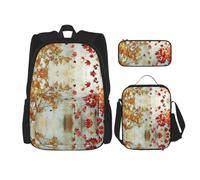 DEXNEL Golden Leaves Zaino con Lunch Box Set di 3 Zaini Scuola Combinazione Combinazione per Universo Applicazione, Nero, One Size, Set di zaini per la scuola