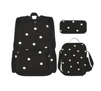 DEXNEL Grande capacità cane ananas zaino borsa pranzo astuccio combinazione 3 pezzi set, Dot nero e bianco., Taglia unica