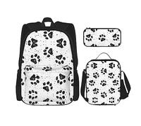 DEXNEL Grande capacità cane ananas zaino borsa pranzo astuccio combinazione 3 pezzi set, Modello di zampa di cane, Taglia unica