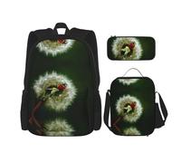 DEXNEL Grande capacità coccinella zaino borsa pranzo astuccio combinazione 3 pezzi set, Coccinella, Taglia unica