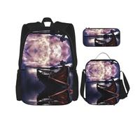 DEXNEL Grande capacità coccinella zaino borsa pranzo astuccio combinazione 3 pezzi set, Vichinghi Barca, Taglia unica