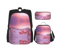 DEXNEL Grande capacità estate spiaggia zaino pranzo borsa astuccio combinazione 3 pezzi set, Fenicotteri rosa., Taglia unica