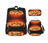 DEXNEL Grande capacità pittura colorato zaino pranzo borsa matita caso combinazione 3 pezzi set, Pizza Grande, Taglia unica