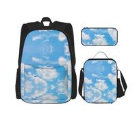 DEXNEL Grande capacità Spiaggia Stella Marina Conchiglie Zaino Borsa Pranzo Astuccio Combinazione 3 Pezzi Set, Cielo Blu Nuvola Bianca, Taglia unica