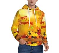 Dexnel Happy Thanksgiving - Felpa invernale da uomo foderata in pile Sherpa con tasca a marsupio e cappuccio regolabile, Nero , 3XL