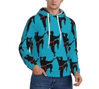 Dexnel Karate - Felpa da uomo foderata in pile Sherpa con tasca a marsupio, cappuccio regolabile, felpa invernale, Nero , M