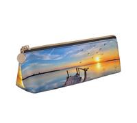 DEXNEL Lake Under Sunset astuccio in pelle per cancelleria, astuccio per matite e trucchi portatile, Bianco, One Size, Astuccio per trucchi