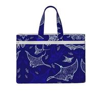 DEXNEL Manta Ray e borse di tela del pesce, borsa pieghevole di stoccaggio dei documenti A4 per le visite della biblioteca e il lavoro della caffetteria, Nero, taglia unica