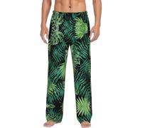 Dexnel Pantaloni da pigiama morbidi con motivo a foglia di palma trasparente per gli uomini, pantaloni classici per il sonno, comodi, pantaloni da pigiama in poliestere con tasche, Nero , XXL