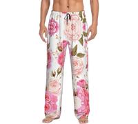 Dexnel Pantaloni da pigiama morbidi rosa con fiori floreali per gli uomini, pantaloni classici per il sonno, comodi, pantaloni pigiama in poliestere con tasche, Nero , S