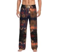 Dexnel Pantaloni morbidi del pigiama dei fuochi d'artificio per gli uomini, pantaloni classici di sonno comodi, pantaloni del pigiama del poliestere con tasche, bianco, XXL