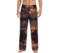 Dexnel Pantaloni morbidi del pigiama dei fuochi d'artificio per gli uomini, pantaloni classici di sonno comodi, pantaloni del pigiama del poliestere con tasche, Nero , M