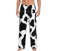 Dexnel Pantaloni morbidi del pigiama del punto della mucca per gli uomini, pantaloni classici di sonno comodi, pantaloni del pigiama del poliestere con le tasche, Nero , XXL