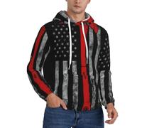 Dexnel Pompiere Axe Red Line Flag Mens Fleece Lined Hoodie Sherpa Pullover con Tasca a Canguro Cappuccio Regolabile, Felpa Invernale, Nero , L