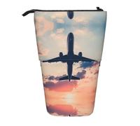 DEXNEL Portamatite telescopico con cielo tramonto e aeroplano, astuccio pop-up per studenti, ragazze, ragazzi, Nero , Taglia unica, Organizer per borse