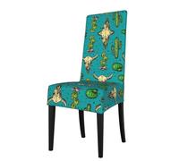 Dexnel Set di 1 coprisedie da cucina, con cactus e teschio di toro, copertura per sedie elasticizzate