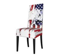Dexnel Set di 1 coprisedie elasticizzati per sedie da pranzo con teschio con bandiera americana, copertura per sedie da cucina, fodera protettiva per sedie da camera