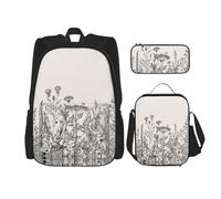 DEXNEL Set di 3 zaini per la scuola con incisione botanica con erbe floreali e portapranzo, per l'applicazione dell'universo, Nero, One Size, Set di zaini per la scuola