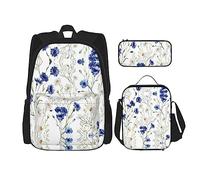 DEXNEL Set di 3 zaini per la scuola con margherite e fiori e fiordalisi abbinabili per l'applicazione dell'universo, Nero, One Size, Set di zaini per la scuola