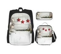 DEXNEL Set di 3 zaini per la scuola con palline di albero di Natale rosse e stelle rosse abbinate per l'applicazione dell'universo, Nero, One Size, Set di zaini per la scuola