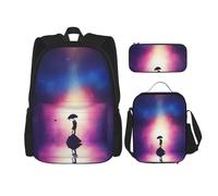 DEXNEL Set di 3 zaini per la scuola con portapranzo per gli amanti degli anime abbinati per l'applicazione dell'universo, Nero, One Size, Set di zaini per la scuola