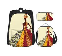 DEXNEL Set di 3 zaini per la scuola tradizionale africana con scatola per il pranzo e per l'applicazione dell'universo, Nero, One Size, Set di zaini per la scuola