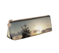 DEXNEL Ship in The Lake Sunset - Astuccio in pelle per matite e cancelleria, carino, portatile, per trucchi, Bianco, One Size, Astuccio per trucchi