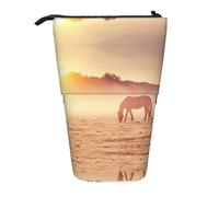 DEXNEL Simpatico portamatite telescopico con scritta "Horses On Pasture at Sundown", astuccio per cancelleria per studenti, ragazze, ragazzi, Nero , Taglia unica, Organizer per borse