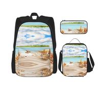 DEXNEL Summer Sea Shell Starfish Zaino con Lunch Box Set di 3 Zaini Scuola Combinato per Universo Applicazione, Nero, One Size, Set di zaini per la scuola