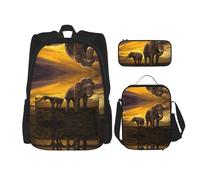DEXNEL Sunset - Set di 3 zaini per la scuola con elefante, per genitori e figli, per la scuola, per l'applicazione dell'universo, Nero, One Size, Set di zaini per la scuola
