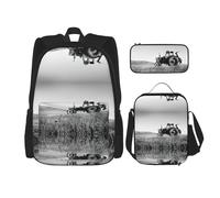 DEXNEL Tractor Agricoltura Tranquil Zaino con Lunch Box Set di 3 Zaini Scuola Combinato Combinato per Universo Applicazione, Nero, One Size, Set di zaini per la scuola