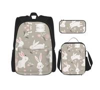 DEXNEL Zainetto con coniglietto pasquale floreale con portapranzo, set di 3 zaini per la scuola abbinati per l'applicazione dell'universo, Nero, One Size, Set di zaini per la scuola