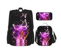 DEXNEL Zainetto Dancing Butterfly con portapranzo, set di 3 zaini per la scuola abbinati combinati per l'applicazione dell'universo, Nero, One Size, Set di zaini per la scuola